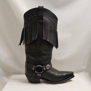 Laredo Black Leather Fringe Silver Studded Western Cowgirl Boots (W Size 6)